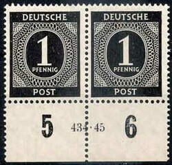 1 Pf. Ziffer 1946, im waager. Paar mit Unterrand und HAN '434.45', ...