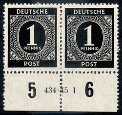 1 Pf. Ziffer 1946, im waager. Paar mit Unterrand und HAN '434.45 1', ...
