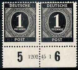 1 Pf. Ziffer 1946, im waager. Paar mit Unterrand und HAN '1202.45 1', ...