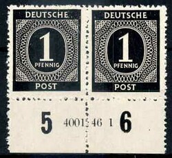1 Pf. Ziffer 1946, im waager. Paar mit Unterrand und HAN '4001.46 1', ...