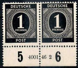 1 Pf. Ziffer 1946, im waager. Paar mit Unterrand und HAN '4001.46 2', ...