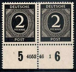 2 Pf. Ziffer 1946, im waager. Paar mit Unterrand und HAN '4052.46 1', ...