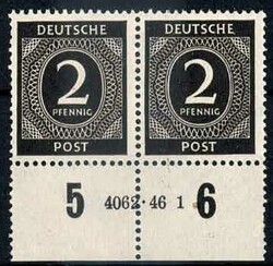 2 Pf. Ziffer 1946, im waager. Paar mit Unterrand und HAN '4062.46 1', ...