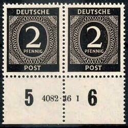 2 Pf. Ziffer 1946, im waager. Paar mit Unterrand und HAN '4082.46 1', ...