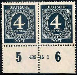 4 Pf. Ziffer 1946, im waager. Paar mit Unterrand und HAN '436.45 1', ...