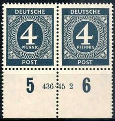 4 Pf. Ziffer 1946, im waager. Paar mit Unterrand und HAN '436.45 2', ...