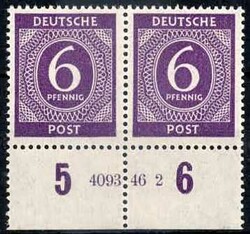 6 Pf. Ziffer 1946, im waager. Paar mit Unterrand und HAN '4093.46 2', ...