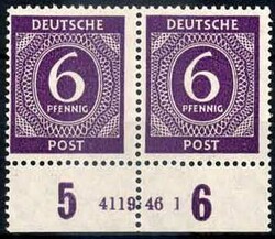 6 Pf. Ziffer 1946, im waager. Paar mit Unterrand und HAN '4119.46 1', ...