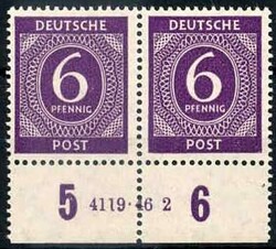 6 Pf. Ziffer 1946, im waager. Paar mit Unterrand und HAN '4119.46 2', ...