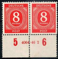 8 Pf. Ziffer 1946, im waager. Paar mit Unterrand und HAN '4064.46 2', ...