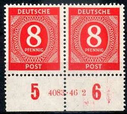 8 Pf. Ziffer 1946, im waager. Paar mit Unterrand und HAN '4083.46 2', ...