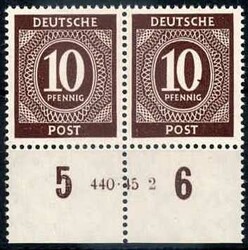 10 Pf. Ziffer 1946, im waager. Paar mit Unterrand und HAN '440.45 2', ...