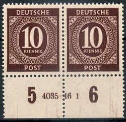 10 Pf. Ziffer 1946, im waager. Paar mit Unterrand und HAN '4035.46 1' ...