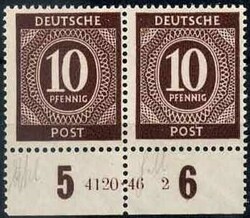 10 Pf. Ziffer 1946, im waager. Paar mit Unterrand und HAN '4120.46 2' ...