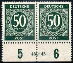 50 Pf. Ziffer 1946, im waager. Paar mit Unterrand und HAN '450.45', ...
