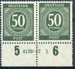 50 Pf. Ziffer 1946, im waager. Paar mit Unterrand und HAN '4133.47 1' ...