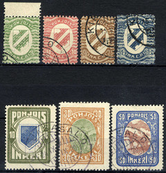 5 P. bis 50 Pf. Landeswappen sowie 10 P. bis 50 P. Freimarken 1920, ...