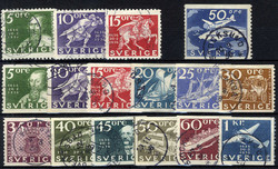 300 Jahre Schwedische Post-Satz 1936 mit 50 Öre Flugpostmarke, ...