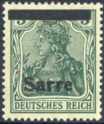 5 Pf. Germania 1920, mit verschobenem Aufdruck, Balken oben, Schrift ...