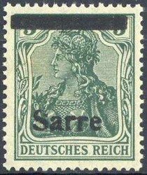 5 Pf. Germania 1920, mit verschobenem Aufdruck, Balken oben, Schrift ...