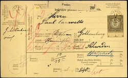 1883/1884, Kroatien, erlesenes Paketkarten-Duo aus 'Postire' nach ...