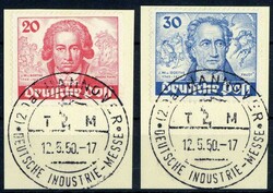 Goethe-Satz 1949, jew. einzeln auf Briefstück mit herrl. SST ...