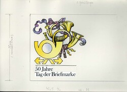 50 Jahre Tag der Briefmarke 1986, Original-Entwurf (ca. 39,2 x 28,5 ...