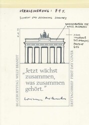 80. Geburtstag von Willy Brandt 1993, Original-Entwurf (12,4 x 18,5 ...
