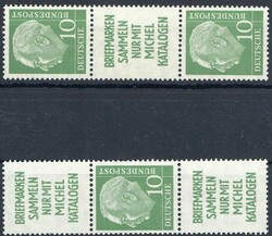 10 Pf. + R2. + 10 Pf. und R2. + 10 Pf. + R2. Heuss 1955, jew. ...