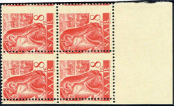 8 Pf. Freimarke 1947, im Viererblock mit Unterrand, die Zähnung ...
