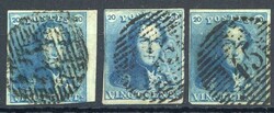 20 C. Leopold I. 1849, drei farbfrische und allseits voll- bis ...