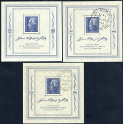 Goethe-Block 1949, Lot von insges. drei Exemplaren, einmal postfrisch ...