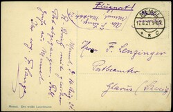 80 Pf. auf 40 C. Flugpost 1921, als EF auf Bildpostkarte (der weiße ...