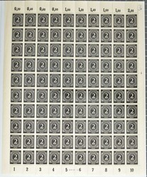 2 Pf. Ziffer 1946, vier Originalbögen zu hundert Marken mit vier ...