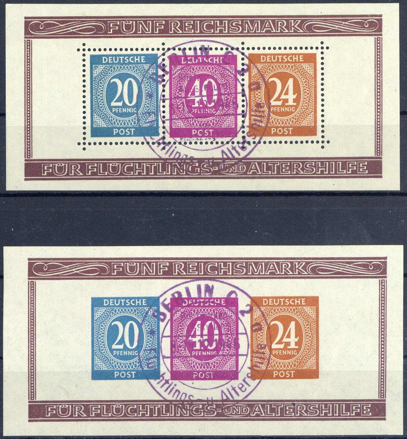 Briefmarkenausstellung-Block 1946, gezähnt und ungezähnt, jew. mit ...