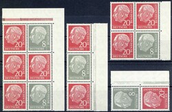 8 Pf. + 20 Pf. Heuss und Ziffer 1958/1960, mit liegendem Wz., die ...