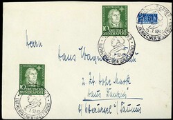 Luther-Bund und Tag der Briefmarke 1952, jew. als MeF bzw. EF auf ...