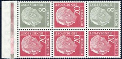 8 Pf. + 20 Pf. + 8 Pf. Heuss und Ziffer 1958, mit liegendem Wz., mit ...