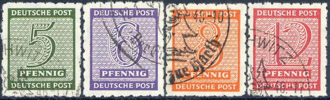 Ziffern-Satz 1945, mit E.-Postmeistertrennung, mit Wz1X., sauber gest ...