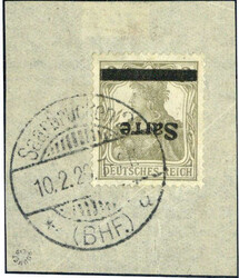 2 Pf. Germania mit Aufdruck 1920, mit kopfstehendem Aufdruck, sauber ...