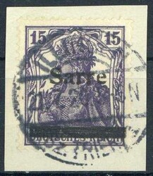 15 Pf. Germania mit Aufdruck 1920, in c.-Farbe, ideal gest. auf ...