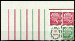 RL + 20 Pf. und RL + R1 + 10 Pf. Heuss 1955, zusammenhängend aus der ...