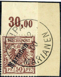 3 Pf. bis 50 Pf. Krone/Adler mit steilem Aufdruck 'Marianen' 1900, ...