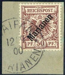 50 Pf. Krone/Adler mit diagonalem Aufdruck 'Marianen', auf ...