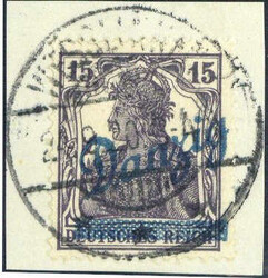 15 Pf. Aufdruckmarke 1920, in b.-Farbe, sauber zeitgerecht gest. auf ...