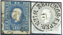 Zeitungsmarken Kaiser Franz Joseph 1858/1859, jew. farbfrisch und ...