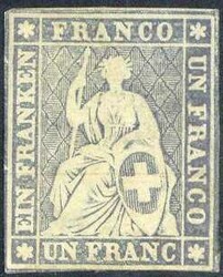 1 Fr. Strubel 1856, farbfrisch, ungebraucht mit Resten der ...