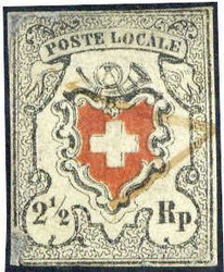 2 1/2 Rp. Poste Locale 1850, in Type I., mit Federzugentwertung. ...