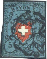 5 Rp. Rayon I. 1850, in Type I., in a.-Farbe, mit schwarzer, ...