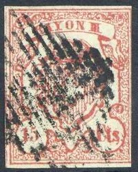 15 Cts. Rayon III. 1852, farbfrisch, mit schwarzer Rauten-Entwertung, ...